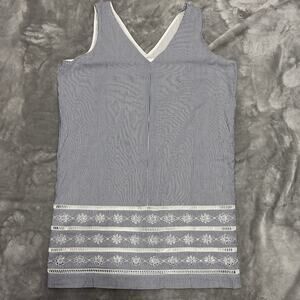 Vineyard Vines Shift Dress Large Sleeveless Blue White Stripe Eyelet Preppy